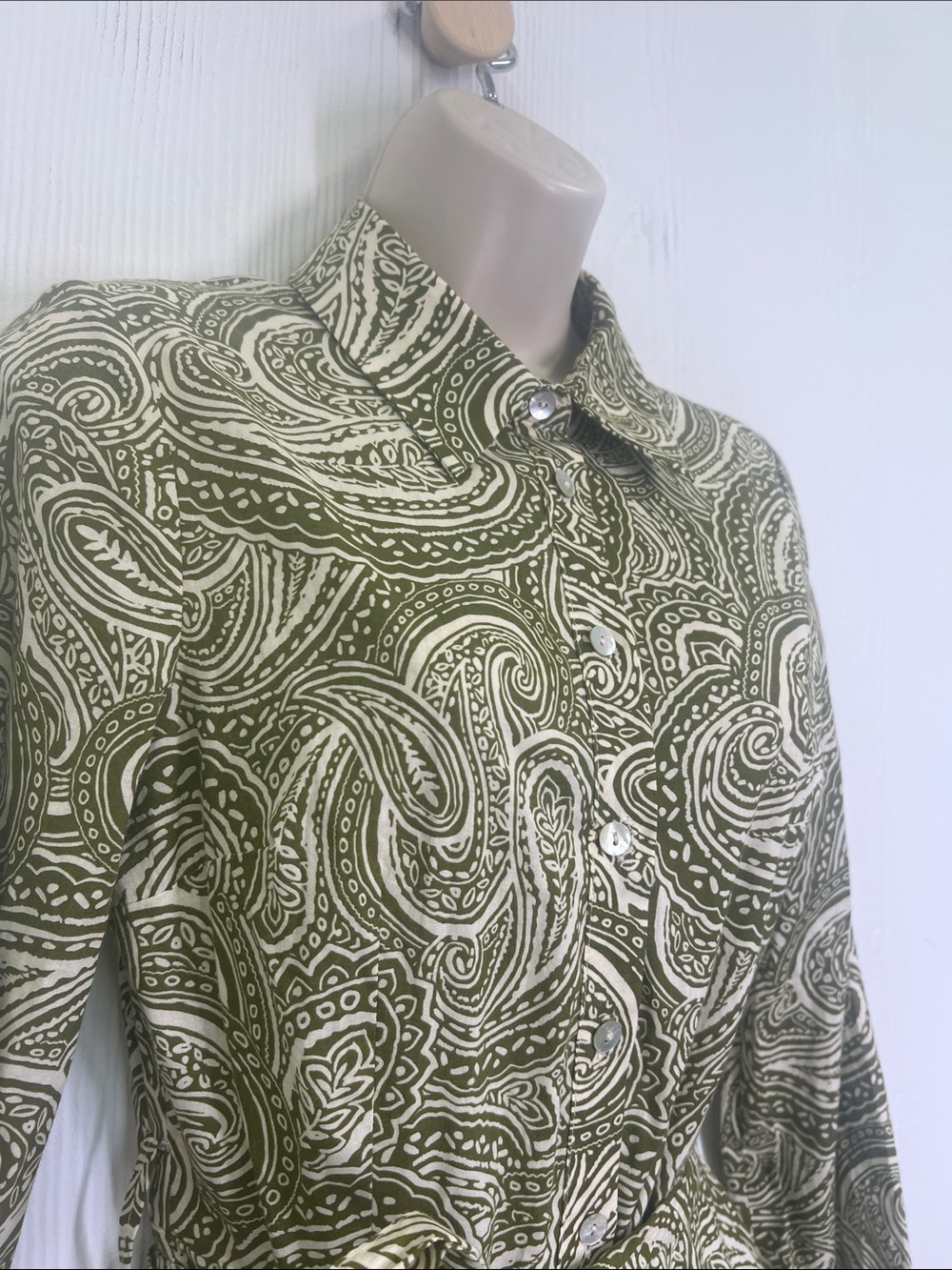Zara - NWT Green And White Paisley Print Button Front Long Sleeve Mini Dress XS - Picture 4 of 11